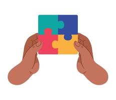 Two hands holding a colorful puzzle piece vector