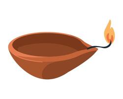 An orange clay bowl with a burning candle vector