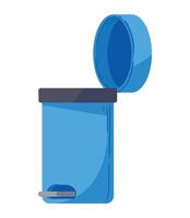 A blue trash can with a lid open vector