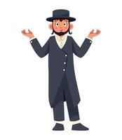 A man in a hat and coat standing with his hands out vector