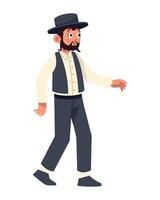 A man in a hat and vest is walking vector