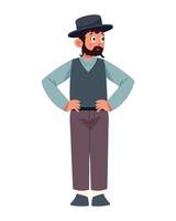 A man with a beard and hat standing with his hands on his hips vector