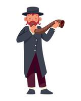 A man in a hat and coat blowing a shofar vector