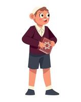 A cartoon boy holding a book with a star of david vector