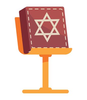 A chair with a book on it and a star of david