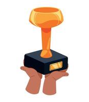 Hands holding a trophy award illustration vector