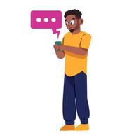 A man holding a phone and looking at a speech bubble vector