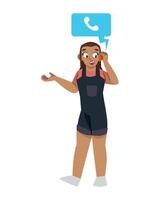 A woman talking on the phone with a phone call bubble vector