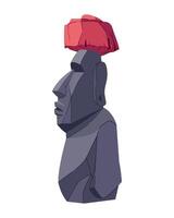 An easter island statue with a red hat on it vector