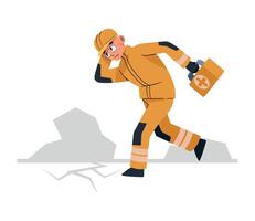 A cartoon man in an orange uniform is walking away from a broken wall vector