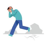 A man is running away from a crack in the ground vector