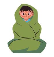 A boy wrapped in a green blanket vector