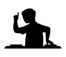 A silhouette of a man with a microphone and a finger up vector