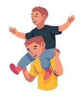 Two boys are riding on each other's shoulders vector