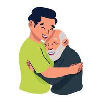 An old man hugging a young man vector