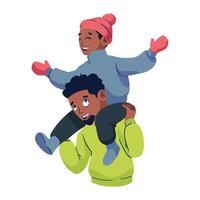 An illustration of a man carrying a child on his shoulders vector