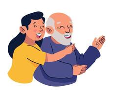 An elderly man and woman are waving to each other vector