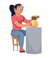 A woman is sitting on a stool and making a vase vector