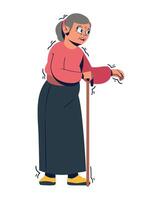 An old woman with a cane is standing in front of a white background vector