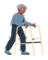 An old man is walking with a walker vector