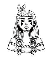 A drawing of a woman with braids and feathers vector