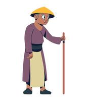 An asian man with a stick and a hat vector