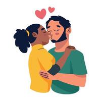 A man and woman kissing each other with hearts in the background vector