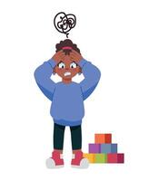An illustration of a little boy standing near a pile of blocks vector