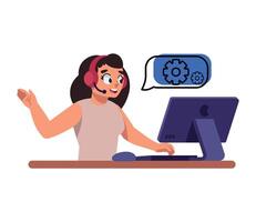 Call center agent working on computer, call center agent working on computer, call center agent working on vector