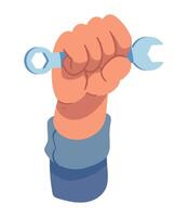 A hand holding a wrench in its fist vector