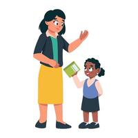 A woman is giving a book to a little girl vector