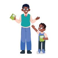 An image of a man and boy holding books vector