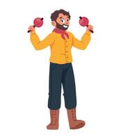 A man with a beard and a red hat is holding two maracas vector