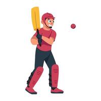 Cricket player in action, flat illustration vector