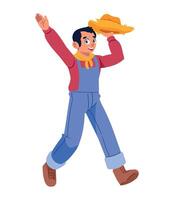 A cartoon farmer with a hat and overalls vector