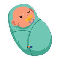 A baby in a green blanket with a pacifier vector