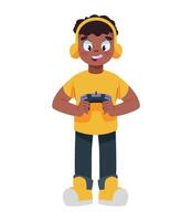 A cartoon boy holding a controller vector