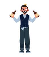 A man with a beard and glasses holding two bottles vector