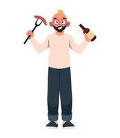 Man with beer and pitchfork illustration vector