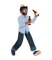 Man with beer bottle and crown illustration vector