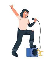 A cartoon man with a microphone and a speaker vector