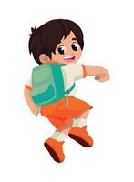 A cartoon boy with a backpack running vector