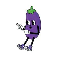 An eggplant character with a green leaf on its head vector