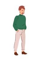 un hombre en un verde suéter y pantalones vector
