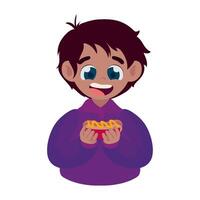 A boy holding a bowl of fries vector