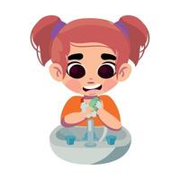 A cartoon girl washing her hands in the sink vector