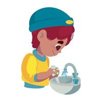 A boy washing his hands in the sink vector