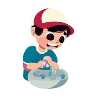 A cartoon boy washing his hands in the sink vector