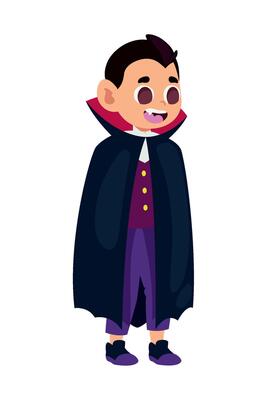 A cartoon vampire in a black cloak and purple pants