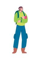 A man with a backpack and a cup of coffee vector